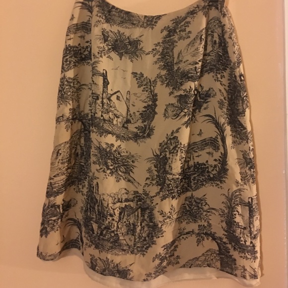 Vintage TRIO New York Toile de Jouy Skirt 100% Pure Silk Toile Pattern Brown Tan - Picture 1 of 11